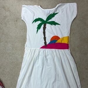 Vintage 80’s cotton dress Appel brand Union Made in USA Tropical appliqué